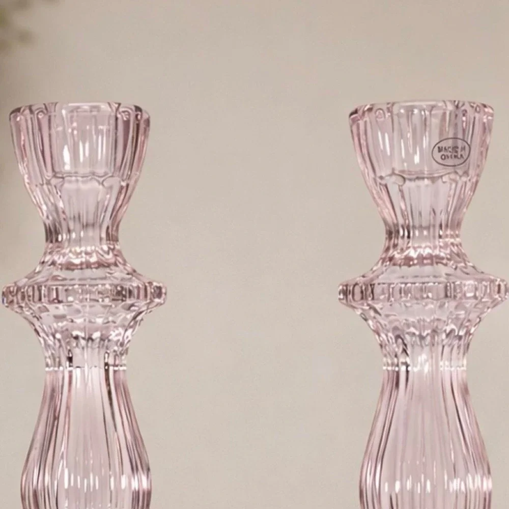 Cupcakes and Cashmere Pink Glass Taper Candle Holders Set of 2